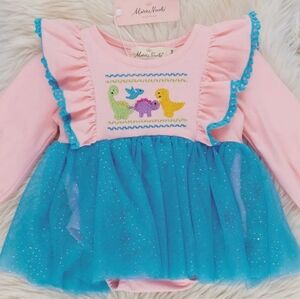 Marie Nicole Pink and Blue Sparkle Dinosaur Tulle Bubble 🦕